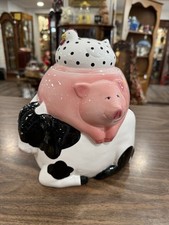 HomeTrends Barnyard Ceramic Cookie Jar Pig Cow Hen Farmhouse Kitchen Decor & Box picture