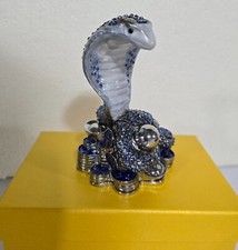 Bejeweled Snake Trinket Box For Wealth Blue Crystals With Enamel Hinged NIB picture