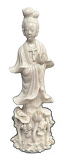 Vtg Chinese Blanc De Chine Porcelain Figurine Quan Kwan Yin Goddess w/ Lotus 8