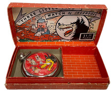 1930s THE BIG BAD WOLF INGERSOLL POCKET WATCH EXCELLENT IN BOX picture