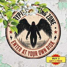 Mothman Cryptid Mythical Creature Round Tin Sign 8x8 Mystery Paranormal Decor picture