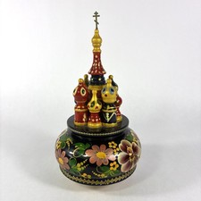 Vtg St Basils Cathedral Russian Music Box Rotating Khokhloma Plays Moscow Nights picture