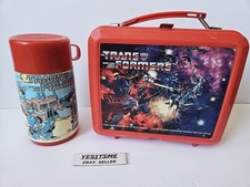 Vintage 1984 Aladdin Hasbro Transformers Plastic Red Lunch Box with Thermos  picture