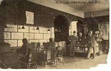 Vintage Postcard MI Hart Lobby Hotel Wigton Men c1910 -1106 picture