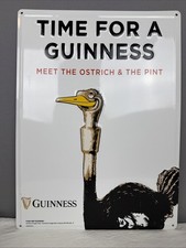 TIME FOR A GUINNESS BEER SIGN Metal Tacker RARE Ostrich & The Pint 14” X 19” picture