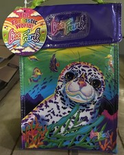Vintage Lisa Frank White Leopard Seal Pup Ocean Scene Lunch Bag Purple Blue HTF picture