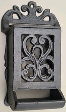Antique John Wright JW Match Holder Cast Iron Wall Mount Late 1800s Scrollwork picture