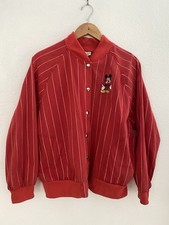 Vintage Red Bomber Jacket  Pinstripe XL 90’s  Disney Mickey Mouse Embroidery  picture
