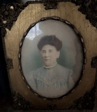 Antique Edwardian Hand Tinted Portrait, Ornate, Victorian Mourning, Large picture