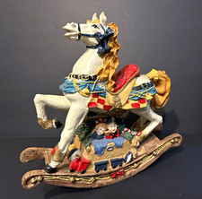 Vintage Christmas Rocking Horse Music Box Figurine Children Train Resin 9” picture