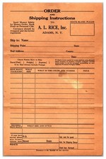 Original 1910s - A.L. Rice Inc - Adams, New York Black Receipt Paper picture