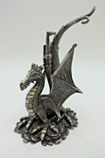 Medieval Dragon on Castle Statue Fantasy Figurine Room Decor picture