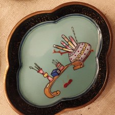 3 Vintage Chinese Cloisonne & Copper hand painted mini trinket dishes. picture