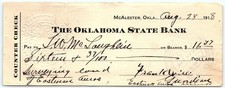 1918 Oklahoma State Bank McAlester Counter Check picture