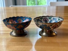 Vintage Hand-Painted Enameled Brass Pedestal Bowls from India picture