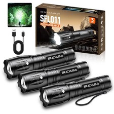 BUCASA Rechargeable Flashlights High Lumens 3 Pack, Brighter 3 Black picture
