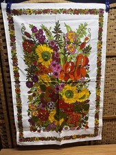 Vtg. 60’s  BASSETTI Italian Linen Tea Towel Wall Art bright floral mod  picture