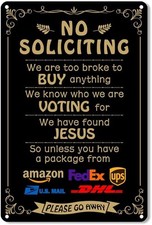 No Soliciting Tin Metal Signs Home Décor 8x12 for House Funny Door No Solicitors picture