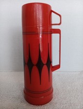 Aladdin Vintage Red & Black Plastic Thermos with Black Pattern Vacuum Bottle USA picture