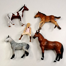 Horses and Rider Lot of 4 Toy Horses / 1 Female Person in Riding Position picture