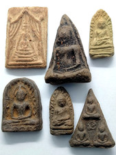 6 Pcs Ancient Thai Buddha Amulet Clay Votive Tablet Spiritual Ritual Power picture