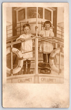 Antique RPPC Children Aboard Calumet Chicago Ship Real Photo Postcard picture