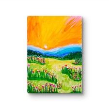 Scenic Floral Sunrise Expressionist Original Watercolor Painting ACEO. picture