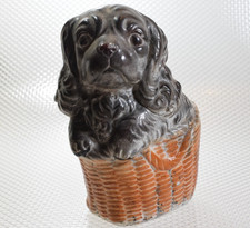 COCKER SPANIEL GREY DOG BASKET CHALKWARE VINTAGE 1940s CARNIVAL PRIZE 6