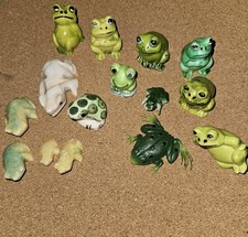 VTG Lot 15 Mini Frogs Figurines Lot 1980s-90s Assorted Stone, Ceramic & Plastic  picture