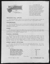 H.P. Stanley Co. Chicago Whsle. Apples Potatoes 1886 Price Sheet VGC Scarce picture