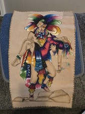 HAND-PAINTED ON 21X12 LEATHER, AMOR ETERNO (ETERNAL LOVE) AZTEC, CANCUN MEXICO picture