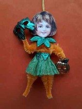 Trick or Treater girl with mask chenille vintagey Halloween Tree ornament picture