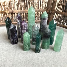 2.2LB natural fluorite quartz crystal obelisk wand point healing 55-100mm picture