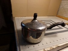 FARBERWARE 1 qt. Sauce Pan & Lid Alum Clad Stainless Steel VTG USA WORN picture