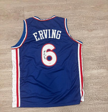Julius Dr J Erving Signed Philadelphia 76ers #6 Blue Custom Jersey XL COA picture
