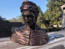Antique Early 20th Century Dante Armor Bronze Company Library Bust Bookend picture