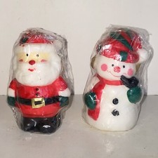Vintage Christmas Snowman & Santa Claus Figural Wax Candle Set of 2 Candles picture