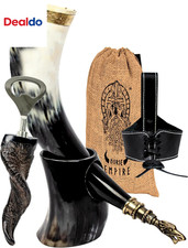 Genuine Viking Drinking Horn Cup with Stand Brass Rim Mead Beer Mug picture