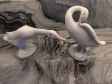 Lladró Porcelain Swan & Goose Figurines Spain White Glazed Birds c.1970s picture