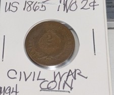 1865 TWO CENT PIECE - SCARCE CiViL WAR COIN. Letters Legible. Collectable picture
