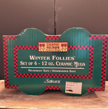 Vtg Sakura Debbie Mumm-Set of 4-Winter Follies Ceramic 12oz Coffee Mugs NIB picture