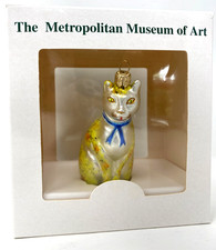 Metropolitan Museum of Art Hand Painted Kitty Cat Blown Glass Christmas Ornament picture