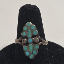 Vintage Zuni Native Turquoise Inlay Silver Ring Size 7.5 picture