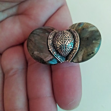 Ancient Victorian Sterling Silver Ring Engraved Labradorite Stone Size 9.5 picture