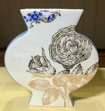Pip Studio Porcelain Blue & Gold Trimmed Floral Vase 6 3/4” picture