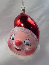 (4A) Vintage 1950s West Germany Mercury Glass Fuzzy Beard Santa Head Ornament picture