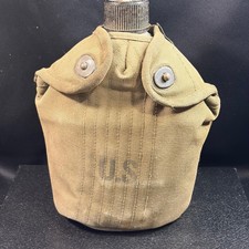 Vintage 1943 S.M. Co. US Military Aluminum Canteen with Canvas Cover WWII Era picture