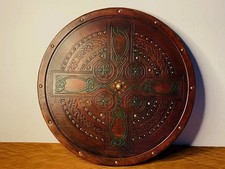 Scottish Targe Celtic Cross Wooden Shield Handmade Celtic Viking Shield picture