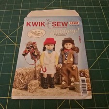 B2G1 FREE Kwik Sew K3937 Giddyup Western 18 Doll Clothes Stick Pony Uncut picture