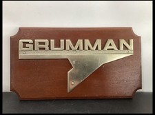 Vintage Grumman Cast Aluminum Aircraft Display Emblem on Mahogany Base 15.75” picture